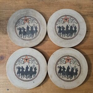 Western Cowboy Coasters Set of 4 Cork Back Rustic Rodeo Horse Silhouette Stone